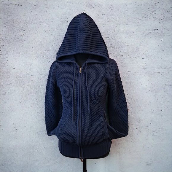 American Eagle Live Your Life Full Zip Cable Knit Hoodie – Navy Blue, Size M - Picture 1 of 16